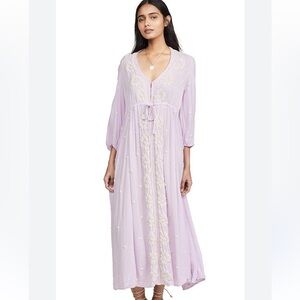 Free People Embroidered Fable Midi Dress- Lilac Blossom Combo
